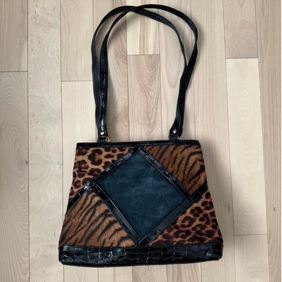 Unique vintage shoulder bag bold mixed animal print leopard and tiger - Picture 3 of 8